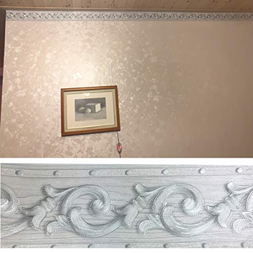 3D-Tapetenbordüre mit grauem Blumenmuster, selbstklebend, wasserdicht, dekorative Bordüre für Badezimmer, Wohnzimmer, Küche, Wand, 10 cm x 5 m - 3