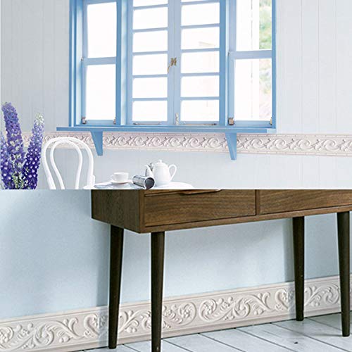 3D-Tapetenbordüre mit grauem Blumenmuster, selbstklebend, wasserdicht, dekorative Bordüre für Badezimmer, Wohnzimmer, Küche, Wand, 10 cm x 5 m - 4
