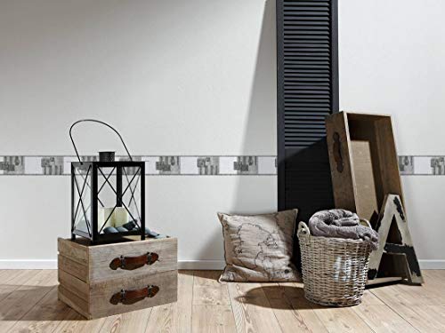 A.S. Création selbstklebende Bordüre Stick ups 5,00 m x 0,13 m grau schwarz weiß Made in Germany 900623 9006-23 - 3